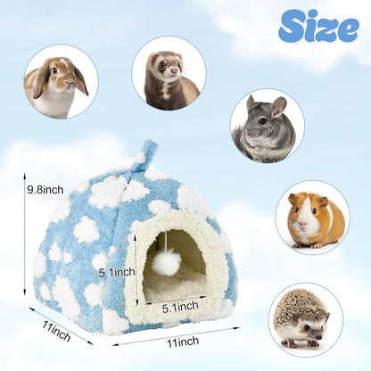 Guinea Pig Hideout Cave Cute Yellow Cloud Warm Fleece Bed for Small Animals Enclosed Bunny Tent Hut with Hanging Toy Washable Pet House for Dwarf Rabbit Chinchilla Ferret (Yellow)