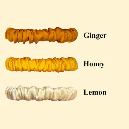 3 Pcs Set 100% Pure Mulberry Silk Hair Scrunchies (Yellow) | Silk Hair Ties for Thin Hair with 3 Chic Colors Everyday Skinny Scrunchies Silk Ponytail Holders Hair Care No Damage