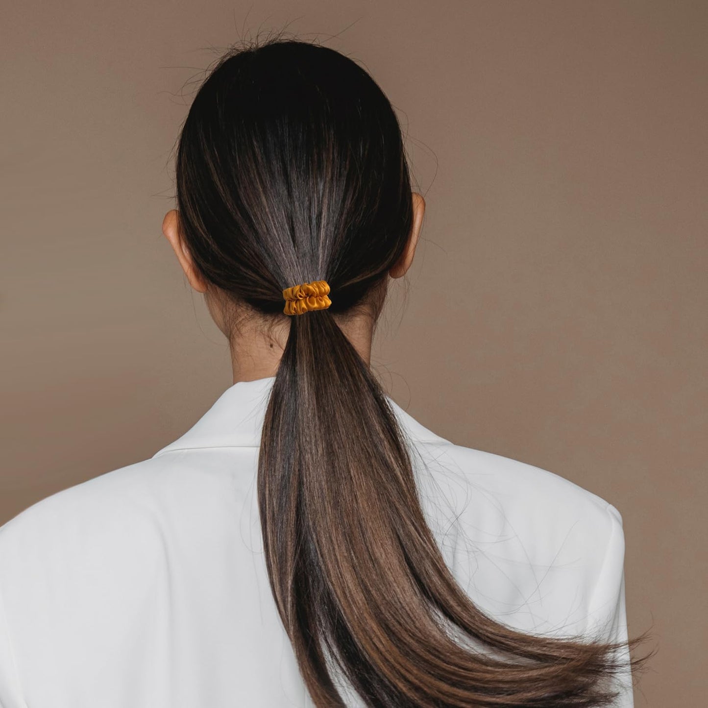 3 Pcs Set 100% Pure Mulberry Silk Hair Scrunchies (Yellow) | Silk Hair Ties for Thin Hair with 3 Chic Colors Everyday Skinny Scrunchies Silk Ponytail Holders Hair Care No Damage