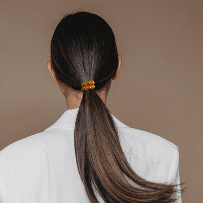 3 Pcs Set 100% Pure Mulberry Silk Hair Scrunchies (Yellow) | Silk Hair Ties for Thin Hair with 3 Chic Colors Everyday Skinny Scrunchies Silk Ponytail Holders Hair Care No Damage