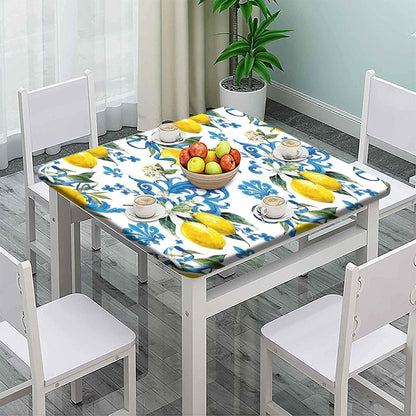 Elastic Edge Square Fitted Tablecloth, Lemons Pattern Printed on Stain Resistant Polyester Table Cover, for Holiday Family Banquet and Patio Use, Fit for 30" x 30"Square Table