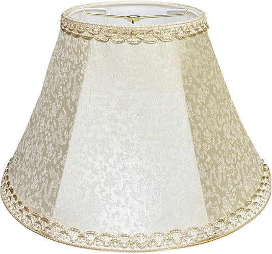 Beige bell lamp shade, 8.75" top x 17.75" bottom x 11" straight height spider shade for Floor Light and Table Lamp, bohemian style decorative light yellow floral pattern