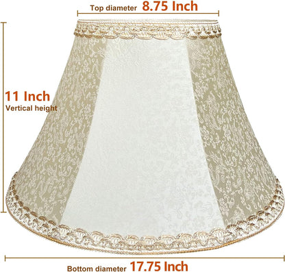Beige bell lamp shade, 8.75" top x 17.75" bottom x 11" straight height spider shade for Floor Light and Table Lamp, bohemian style decorative light yellow floral pattern