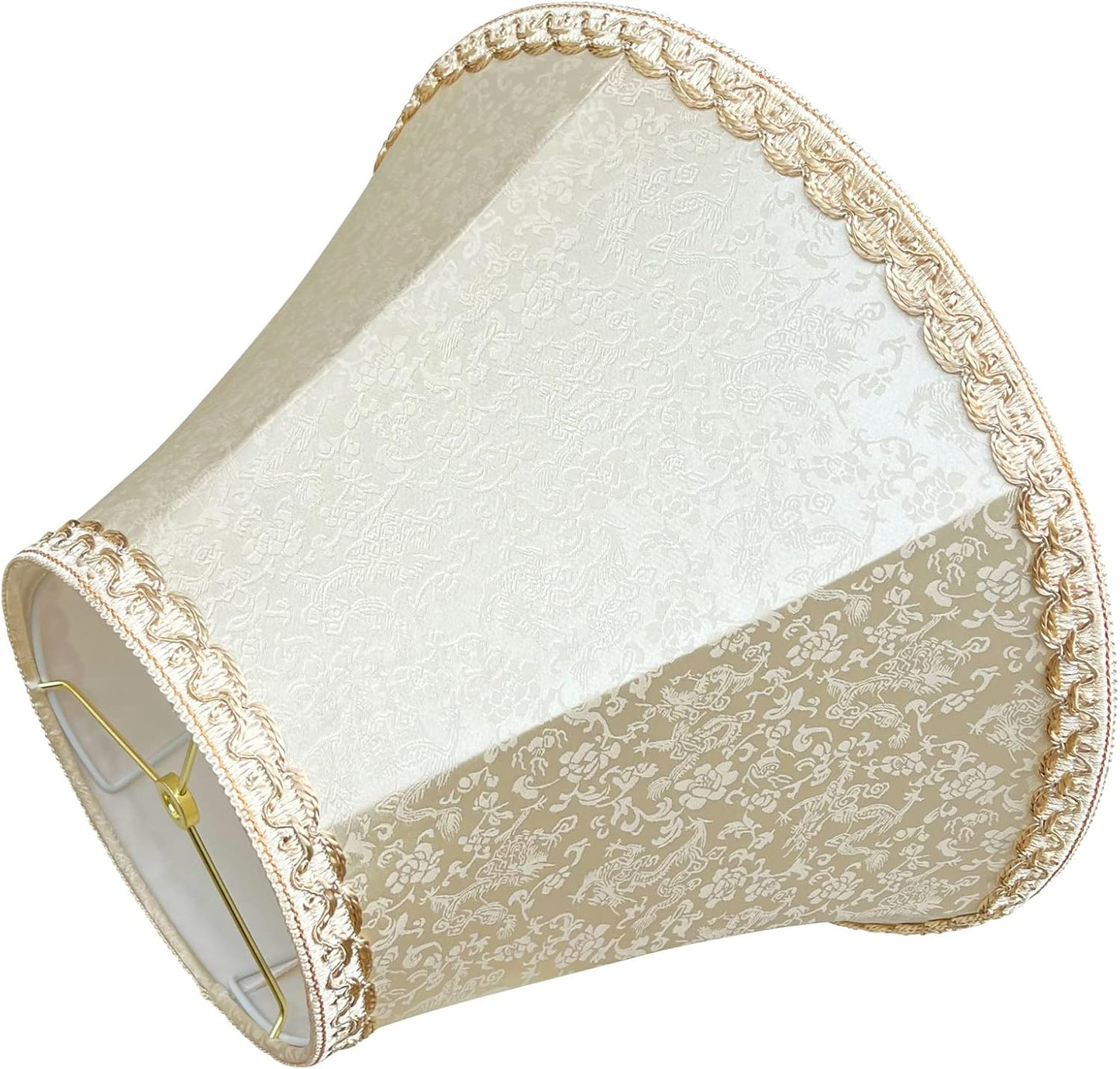Beige bell lamp shade, 8.75" top x 17.75" bottom x 11" straight height spider shade for Floor Light and Table Lamp, bohemian style decorative light yellow floral pattern