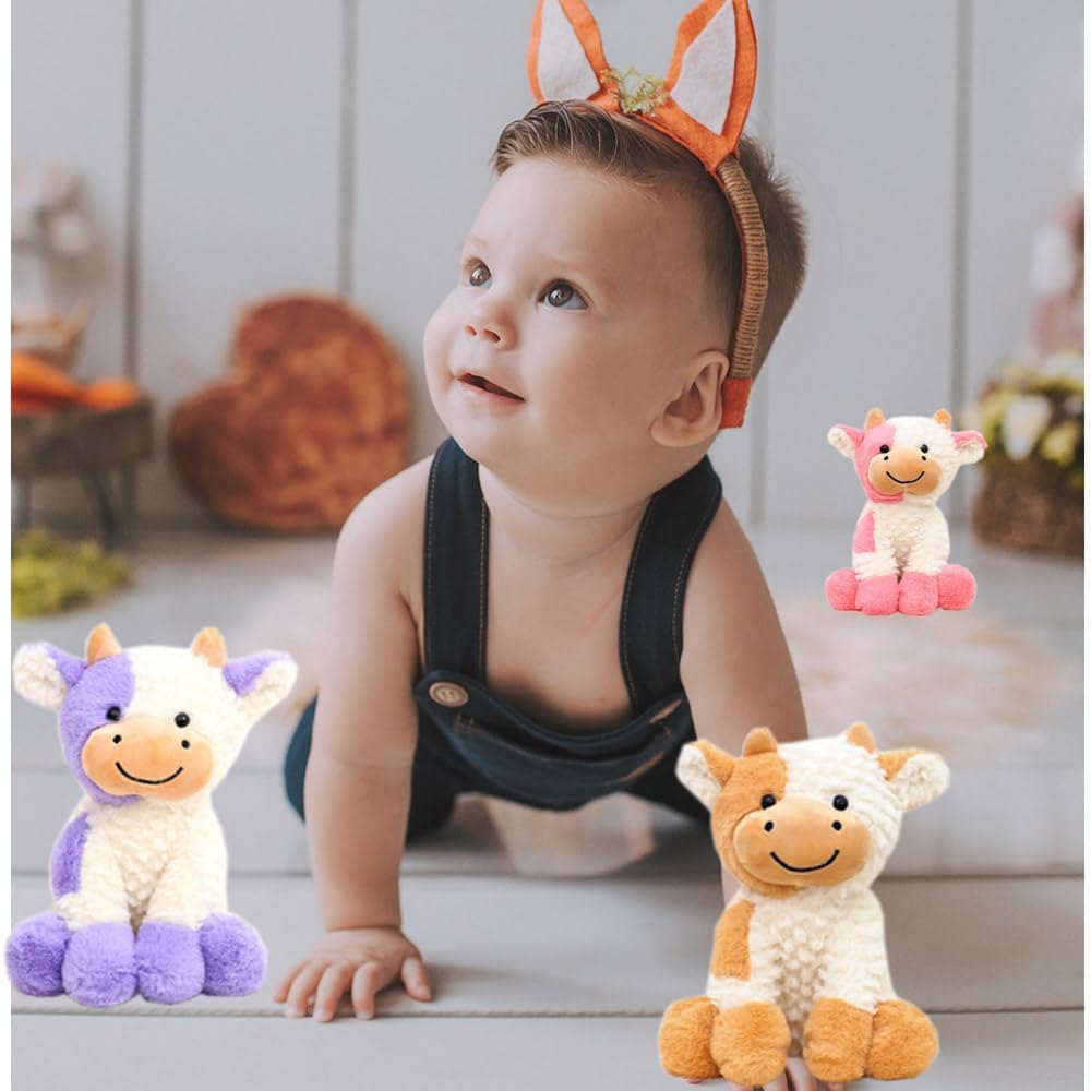 Cow Stuffed Animal Cute Cow Plush Doll Toy 8 inch for Girls Boys (Siting Cow Yellow)