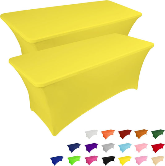 2 Pack 6FT Table Cloth for Rectangular Fitted Events Stretch Yellow Table Covers Washable Spandex Tablecloth Protector for Party, Wedding, Cocktail, Banquet, Festival