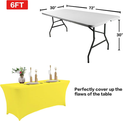 2 Pack 6FT Table Cloth for Rectangular Fitted Events Stretch Yellow Table Covers Washable Spandex Tablecloth Protector for Party, Wedding, Cocktail, Banquet, Festival