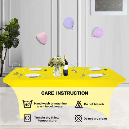 2 Pack 6FT Table Cloth for Rectangular Fitted Events Stretch Yellow Table Covers Washable Spandex Tablecloth Protector for Party, Wedding, Cocktail, Banquet, Festival