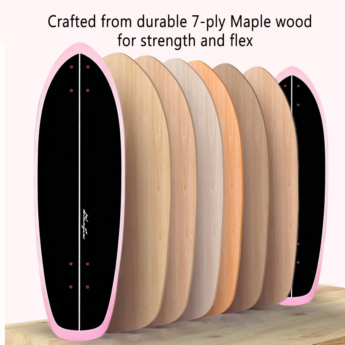 Surf Skateboards 30" x 9.5" Youth Surfskate Cruiser Surf-Like for Beginners Double Kick Deck Girls or Boys Kids Complete Skateboard