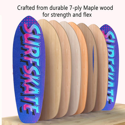 Surf Skateboards 30" x 9.5" Youth Surfskate Cruiser Surf-Like for Beginners Double Kick Deck Girls or Boys Kids Complete Skateboard