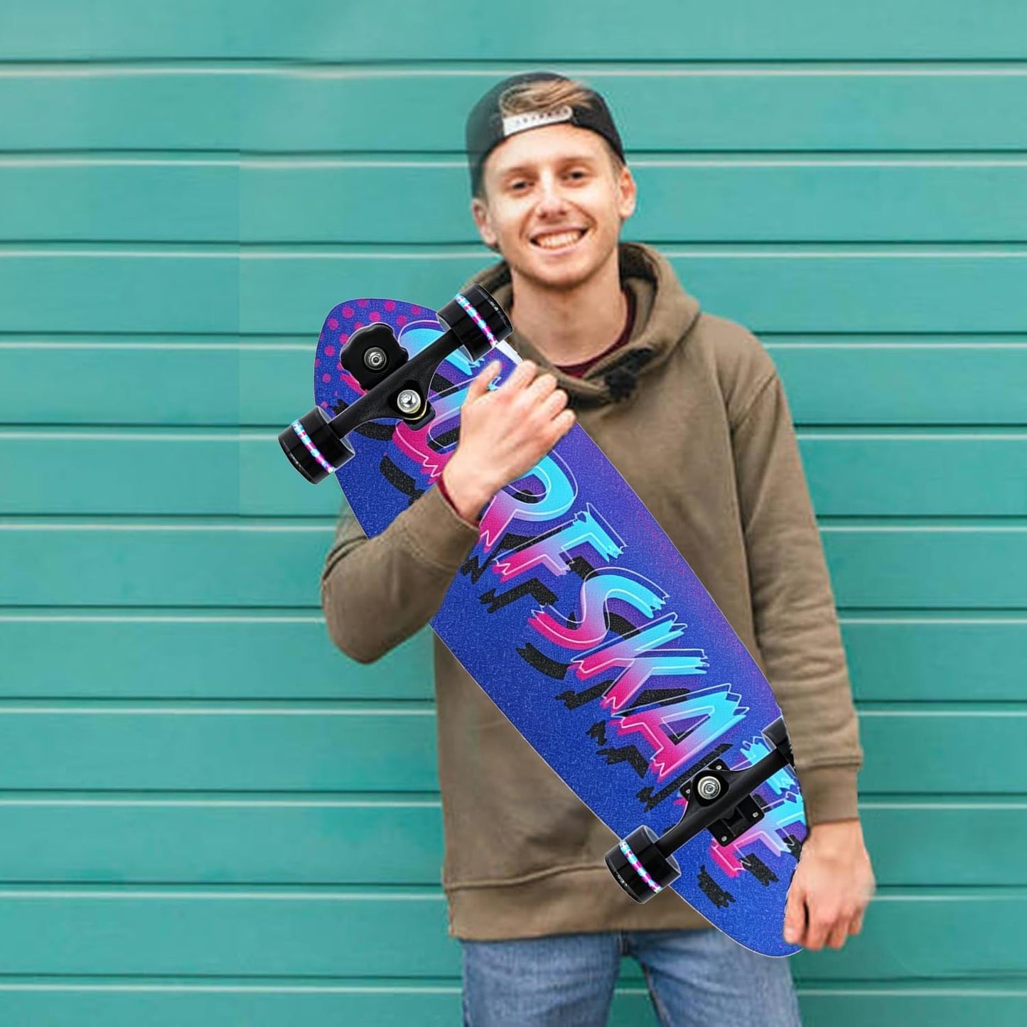 Surf Skateboards 30" x 9.5" Youth Surfskate Cruiser Surf-Like for Beginners Double Kick Deck Girls or Boys Kids Complete Skateboard