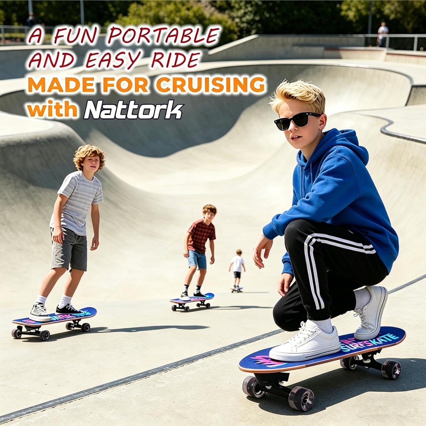 Surf Skateboards 30" x 9.5" Youth Surfskate Cruiser Surf-Like for Beginners Double Kick Deck Girls or Boys Kids Complete Skateboard