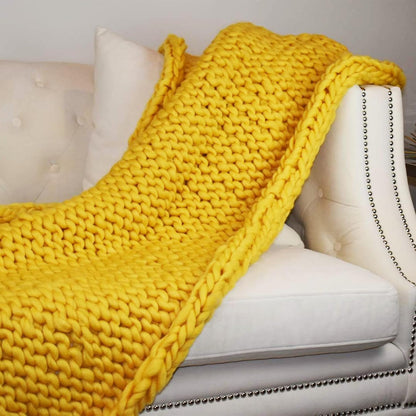 Chunky Knit Blanket (50 x 60 Inches) Warm Soft Cozy for Lounge Sofa & Bedroom, Handmade Knitted Yarn Throw Blanket (Yellow, 1)