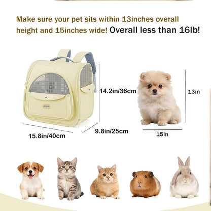 Cat Carrier Backpack,Large Space Animal Carrier Backpacks for Small Dogs Kitten and Medium Cats, Comfort & Safety,Design Reduces Pressure for Travel Outdoor and Vet Visits (Yellow)