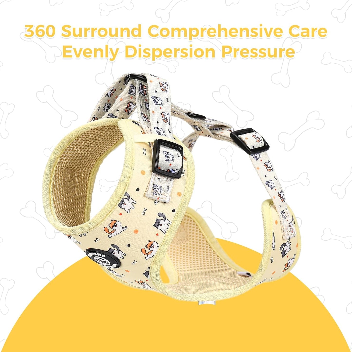 Dog Harness and Leash Collar Set with Dog Poop Bag Holder and Bandanas, Escape Proof Adjustable Puppy Cat Vest with Soft Mesh Padded, Pet Supplies for Small Medium Large Dogs Kitten(Yellow Puppy,XS)