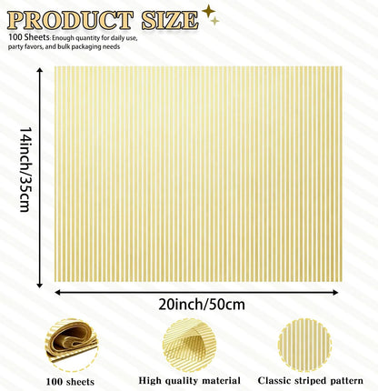 100 Sheets Yellow Striped Tissue Paper 14 x 20 Inches Yellow and White Striped Gift Wrapping Tissue Paper for Gift Bags Wedding Birthday Party Packaging Crafts