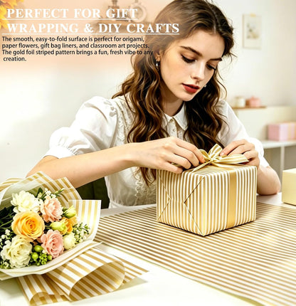 100 Sheets Yellow Striped Tissue Paper 14 x 20 Inches Yellow and White Striped Gift Wrapping Tissue Paper for Gift Bags Wedding Birthday Party Packaging Crafts