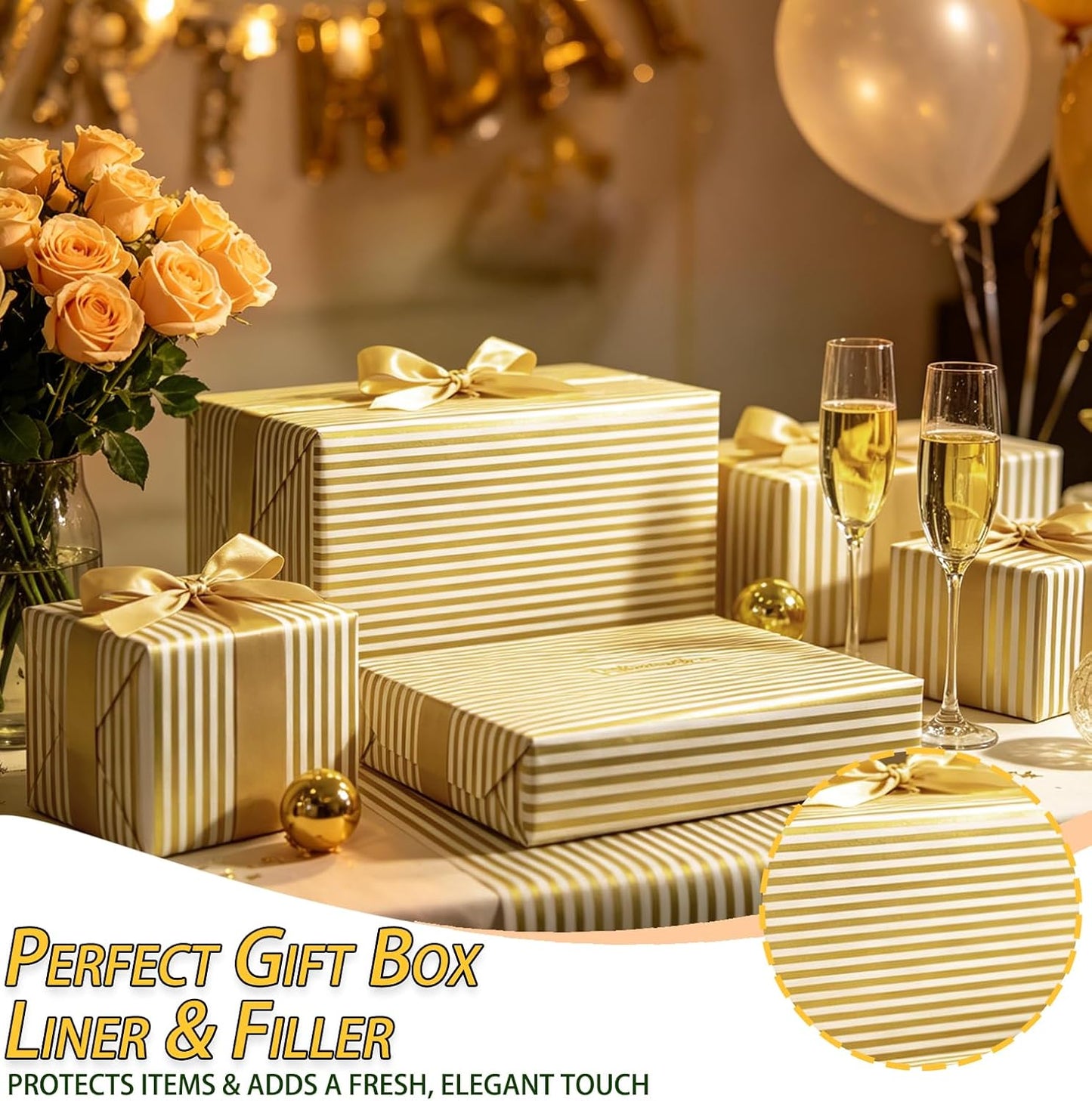 100 Sheets Yellow Striped Tissue Paper 14 x 20 Inches Yellow and White Striped Gift Wrapping Tissue Paper for Gift Bags Wedding Birthday Party Packaging Crafts