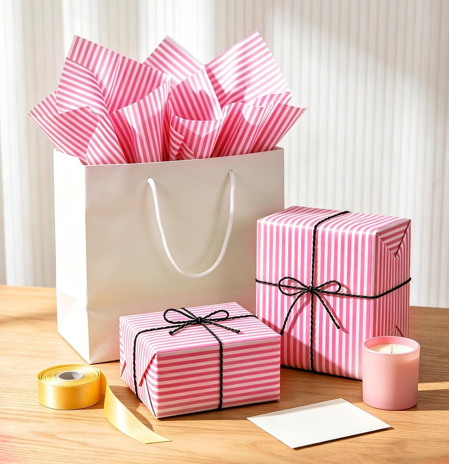 100 Sheets Yellow Striped Tissue Paper 14 x 20 Inches Yellow and White Striped Gift Wrapping Tissue Paper for Gift Bags Wedding Birthday Party Packaging Crafts