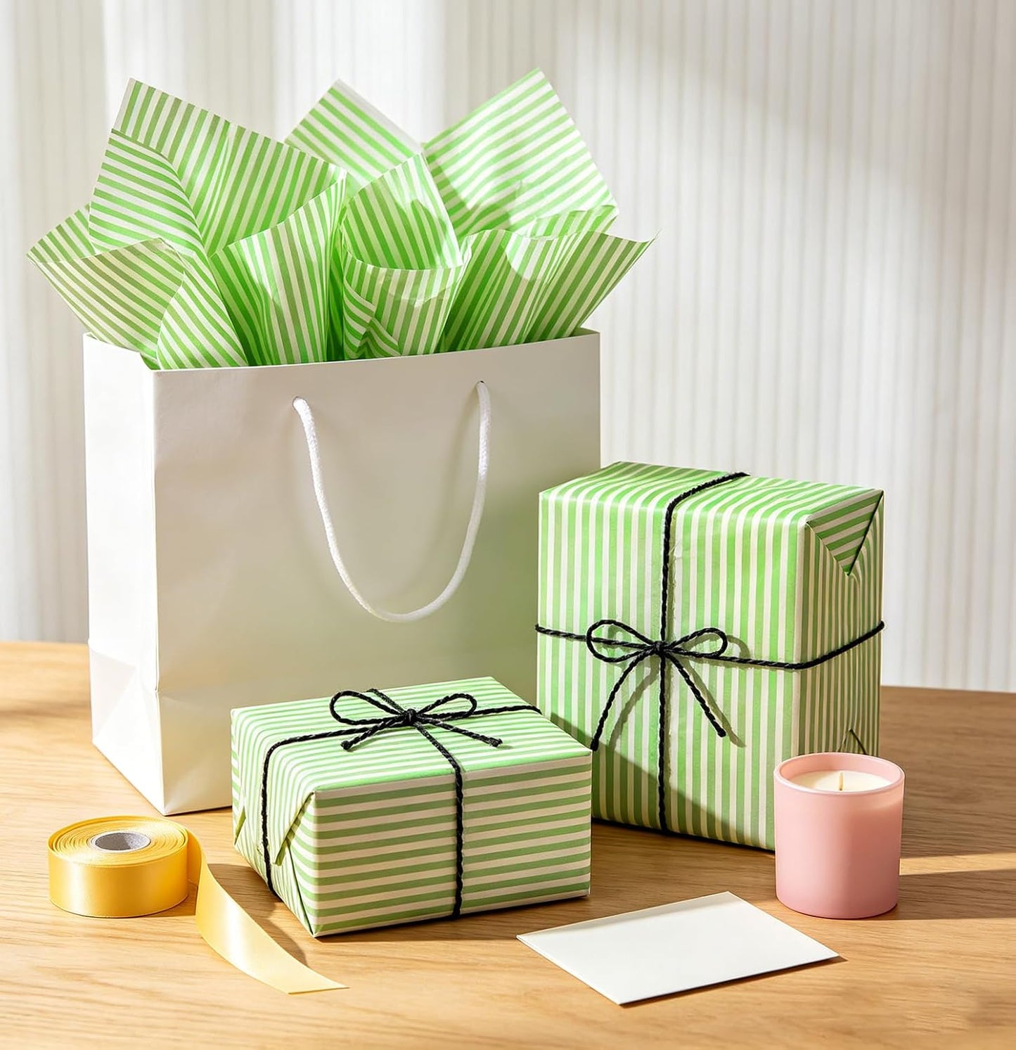 100 Sheets Yellow Striped Tissue Paper 14 x 20 Inches Yellow and White Striped Gift Wrapping Tissue Paper for Gift Bags Wedding Birthday Party Packaging Crafts