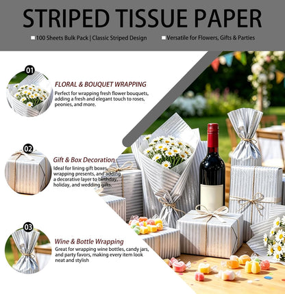 100 Sheets Yellow Striped Tissue Paper 14 x 20 Inches Yellow and White Striped Gift Wrapping Tissue Paper for Gift Bags Wedding Birthday Party Packaging Crafts