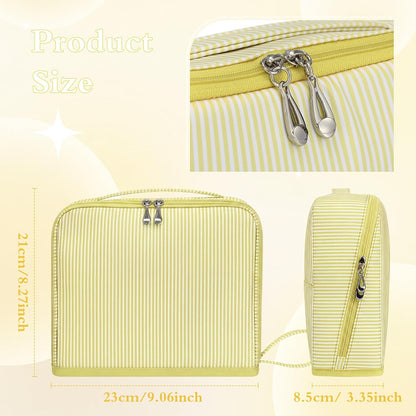 Striped Standing Makeup Bag Fold Down Organizer,Yellow | Waterproof Polyester Cosmetic Bag with Compartments for Travel, Standing Upright for Easy Access and Organized Storage
