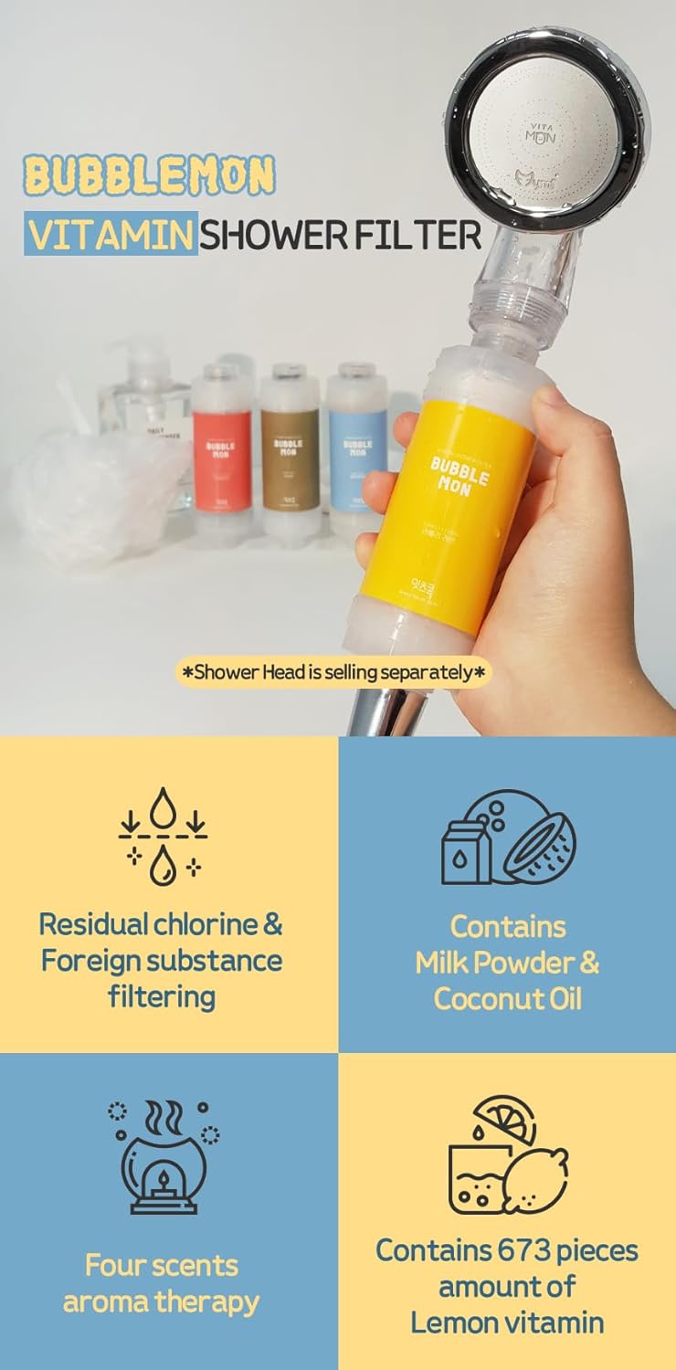 BUBBLEMON Vitamin Shower Filter (Lovely Lemon) Vitamin C Shower Filter Skin Moisturizing Skin Dry Protection Aroma Therapy Made in Korea