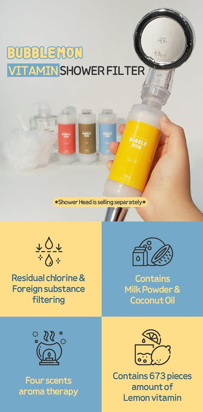 BUBBLEMON Vitamin Shower Filter (Lovely Lemon) Vitamin C Shower Filter Skin Moisturizing Skin Dry Protection Aroma Therapy Made in Korea