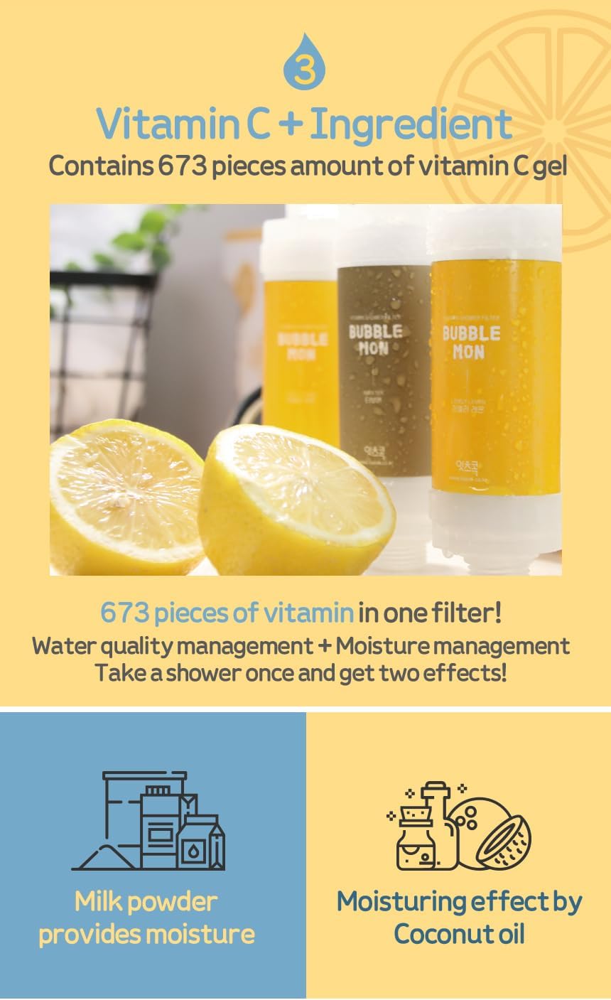 BUBBLEMON Vitamin Shower Filter (Lovely Lemon) Vitamin C Shower Filter Skin Moisturizing Skin Dry Protection Aroma Therapy Made in Korea