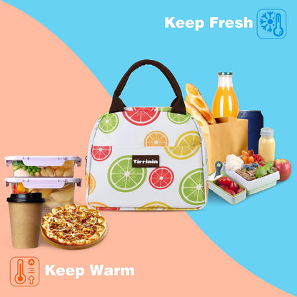 Lunch Bags for Women Men, Cute Insulated Lunch Tote Bag, Fashionable Lunch Box for Adultn, Reusable Large Cooler Lunch Bag for Working/Picnic - White Lemon