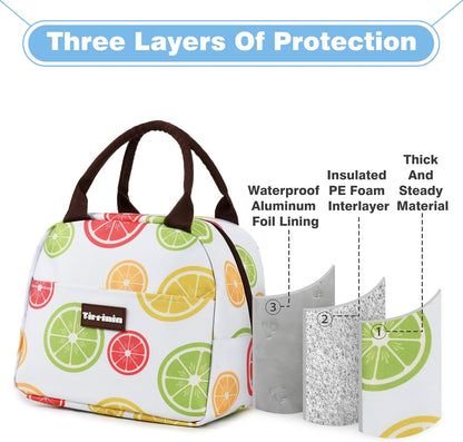 Lunch Bags for Women Men, Cute Insulated Lunch Tote Bag, Fashionable Lunch Box for Adultn, Reusable Large Cooler Lunch Bag for Working/Picnic - White Lemon