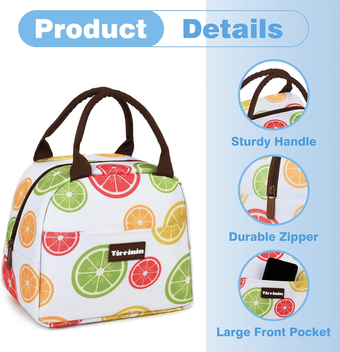 Lunch Bags for Women Men, Cute Insulated Lunch Tote Bag, Fashionable Lunch Box for Adultn, Reusable Large Cooler Lunch Bag for Working/Picnic - White Lemon
