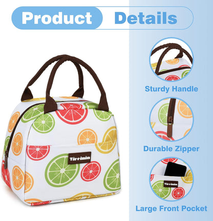 Lunch Bags for Women Men, Cute Insulated Lunch Tote Bag, Fashionable Lunch Box for Adultn, Reusable Large Cooler Lunch Bag for Working/Picnic - White Lemon