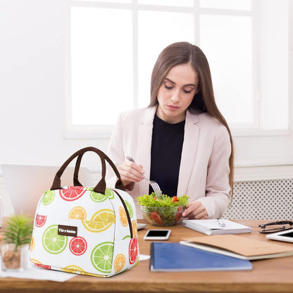 Lunch Bags for Women Men, Cute Insulated Lunch Tote Bag, Fashionable Lunch Box for Adultn, Reusable Large Cooler Lunch Bag for Working/Picnic - White Lemon