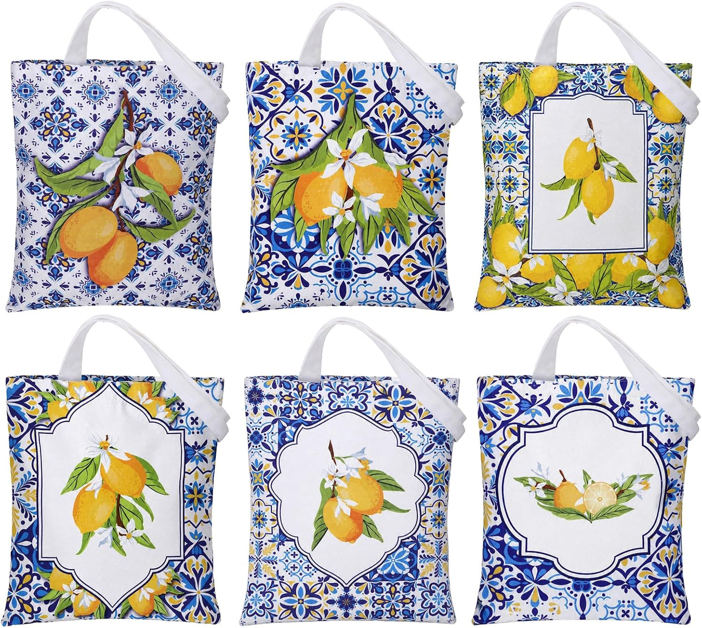 6 Pack Amalfi Coast Style Canvas Lemon Tote Bag, Lemon Bag Italian Gifts Party Favors, Aesthetic Travel Beach Summer Bags for Women