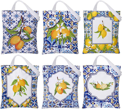6 Pack Amalfi Coast Style Canvas Lemon Tote Bag, Lemon Bag Italian Gifts Party Favors, Aesthetic Travel Beach Summer Bags for Women