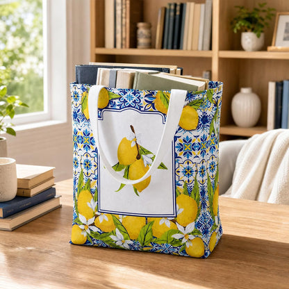 6 Pack Amalfi Coast Style Canvas Lemon Tote Bag, Lemon Bag Italian Gifts Party Favors, Aesthetic Travel Beach Summer Bags for Women