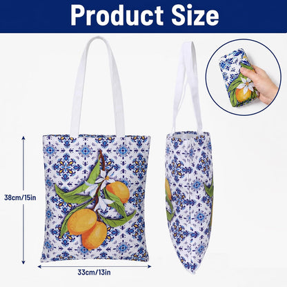6 Pack Amalfi Coast Style Canvas Lemon Tote Bag, Lemon Bag Italian Gifts Party Favors, Aesthetic Travel Beach Summer Bags for Women