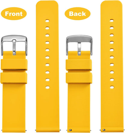 WOCCI 20mm Silicone Watch Band, Quick Release Rubber Replacement Strap with Silver Stainless Steel Buckle (Yellow)