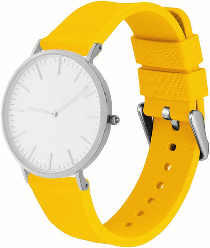 WOCCI 20mm Silicone Watch Band, Quick Release Rubber Replacement Strap with Silver Stainless Steel Buckle (Yellow)