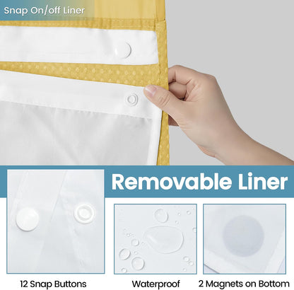 256GSM Heavyweight No Hook Shower Curtain with Snap in Liner,Waffle Weave Shower Curtains for Bathroom,71W x 74H,Yellow
