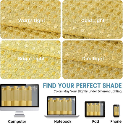 256GSM Heavyweight No Hook Shower Curtain with Snap in Liner,Waffle Weave Shower Curtains for Bathroom,71W x 74H,Yellow
