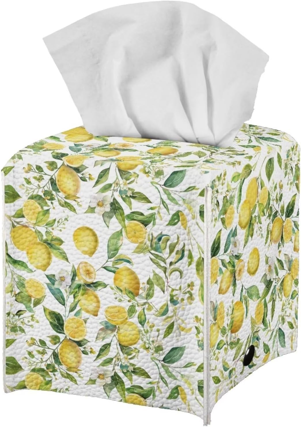 Lemon Floral Print Tissue Box Cover Square Tissue Box Holder with Bottom Belt, Foldable Napkin Facial Tissue Holder Dispenser Home Car Decor Facial Paper Organizer