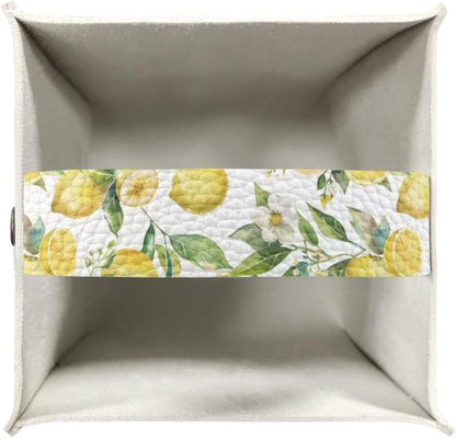 Lemon Floral Print Tissue Box Cover Square Tissue Box Holder with Bottom Belt, Foldable Napkin Facial Tissue Holder Dispenser Home Car Decor Facial Paper Organizer