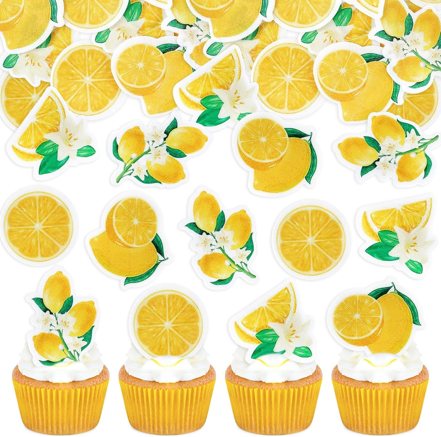 40Pcs Edible Lemon Cupcake Toppers Cute Lemons Fruit Cupcake Picks for Fruits Theme Baby Shower Fruit Boys Girls Birthday Wedding Anniversary Party Cake Decorations