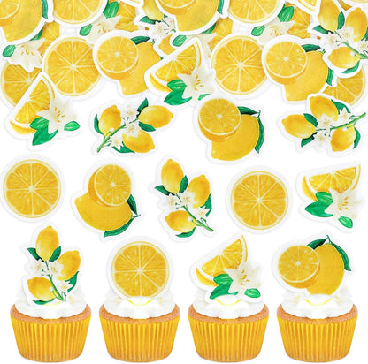 40Pcs Edible Lemon Cupcake Toppers Cute Lemons Fruit Cupcake Picks for Fruits Theme Baby Shower Fruit Boys Girls Birthday Wedding Anniversary Party Cake Decorations