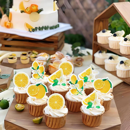 40Pcs Edible Lemon Cupcake Toppers Cute Lemons Fruit Cupcake Picks for Fruits Theme Baby Shower Fruit Boys Girls Birthday Wedding Anniversary Party Cake Decorations