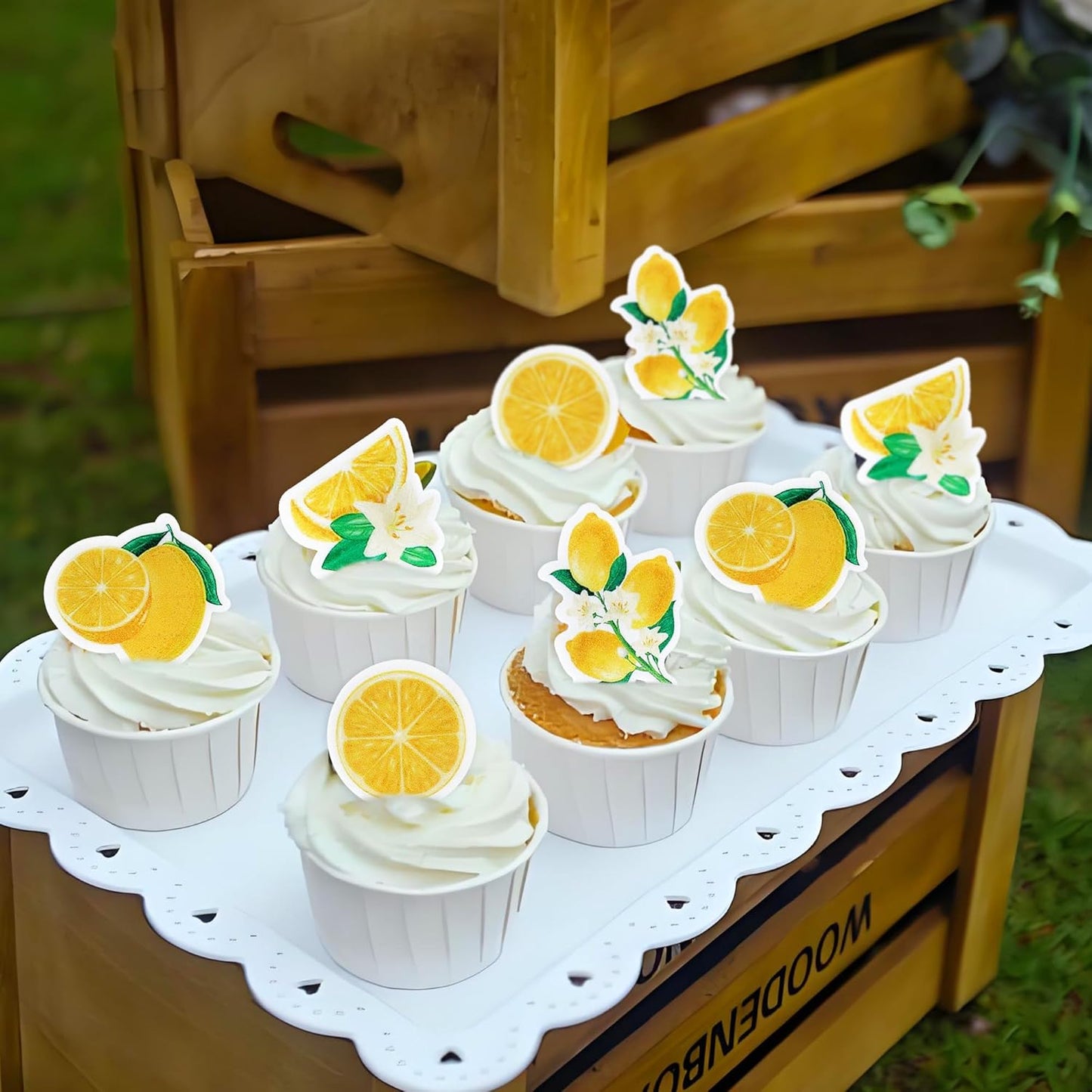 40Pcs Edible Lemon Cupcake Toppers Cute Lemons Fruit Cupcake Picks for Fruits Theme Baby Shower Fruit Boys Girls Birthday Wedding Anniversary Party Cake Decorations