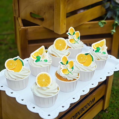 40Pcs Edible Lemon Cupcake Toppers Cute Lemons Fruit Cupcake Picks for Fruits Theme Baby Shower Fruit Boys Girls Birthday Wedding Anniversary Party Cake Decorations