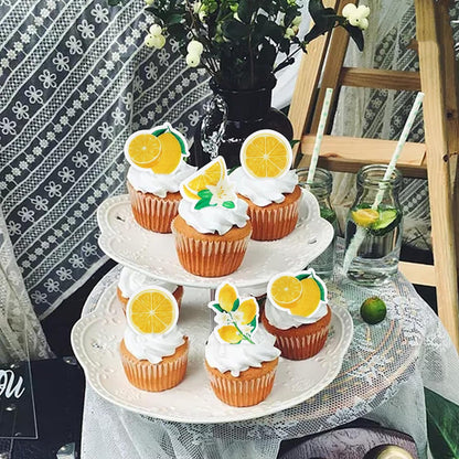 40Pcs Edible Lemon Cupcake Toppers Cute Lemons Fruit Cupcake Picks for Fruits Theme Baby Shower Fruit Boys Girls Birthday Wedding Anniversary Party Cake Decorations
